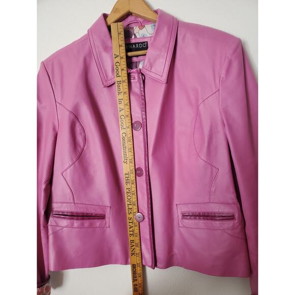 Bernardo Pink Petunia Leather XL Fitted Moto/Barbie SPRING Jacket Floral Lining - Picture 10 of 14